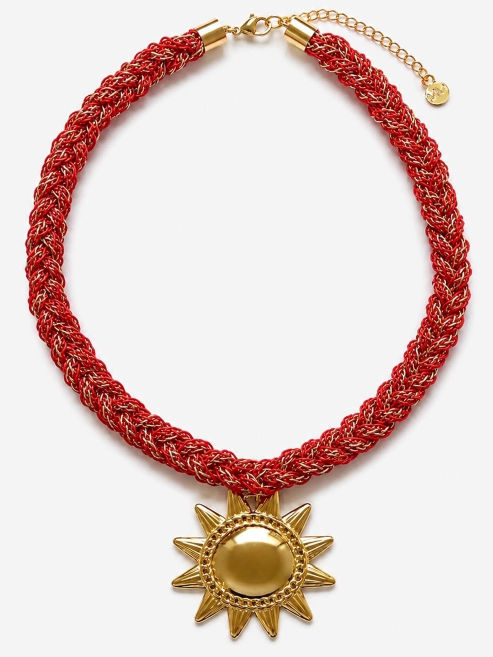 New Mayamar Gold Sun Pendant Necklace with Red Braided Chain - Picture 2 of 2